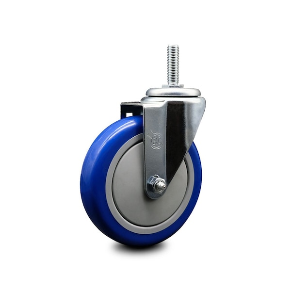 5 Inch Blue Polyurethane Wheel Swivel 58 Inch Threaded Stem Caster Service Caster